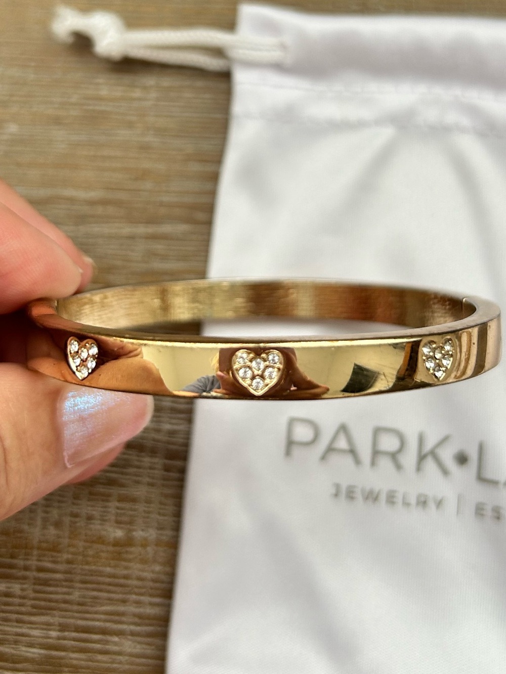 Park Lane Gold Tone Pave Heart Hinged Bangle Bracelet